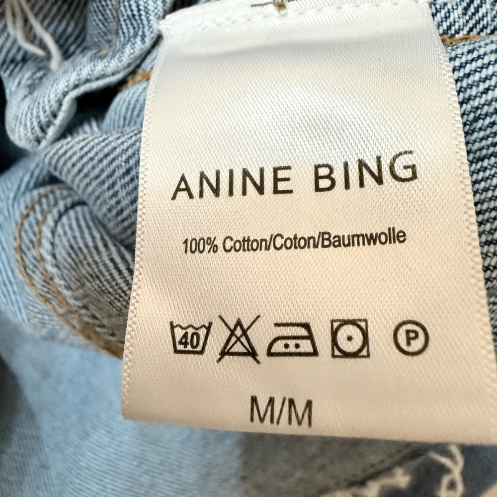 ANINE BING Jackie 1999 Cropped Denim Jacket Raw Hem Blue Medium - Picture 8 of 11